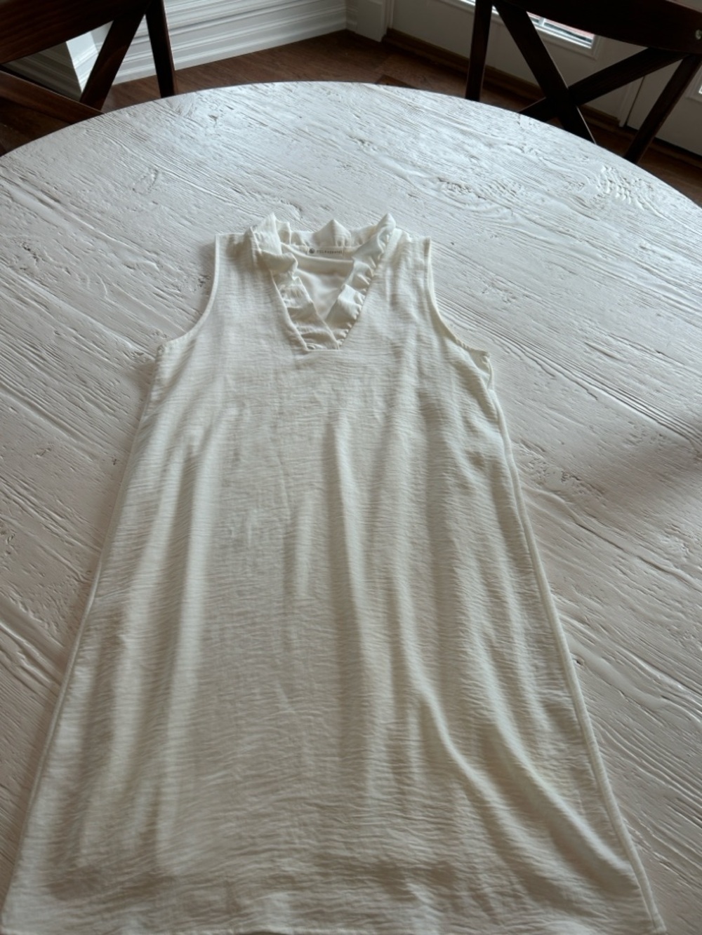 Sleeveless Cream Midi Dress with Ruffled V-Neck